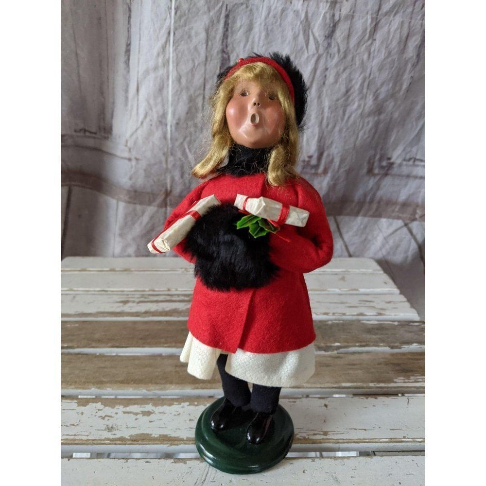 Byers choice Victorian child present red‎ feather m